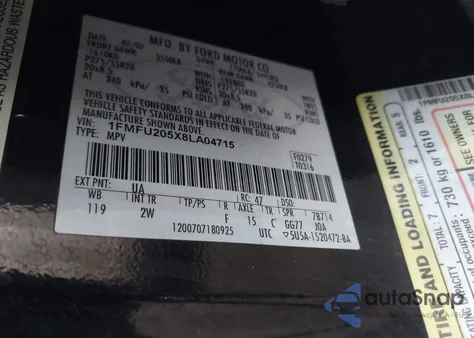 2008 Ford Expedition Limited from USA, damaged, VIN 1FMFU205X8LA04715